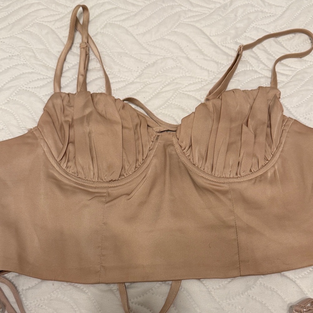 Tan Ruched Bustier Top Set - Picture 2 of 3